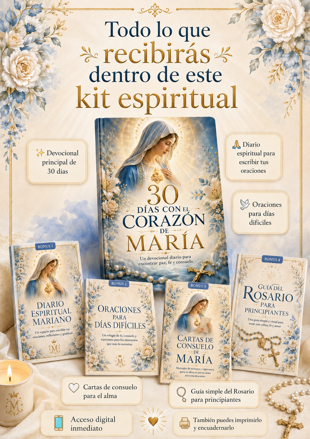 Mockup del kit 30 Días con el Corazón de María